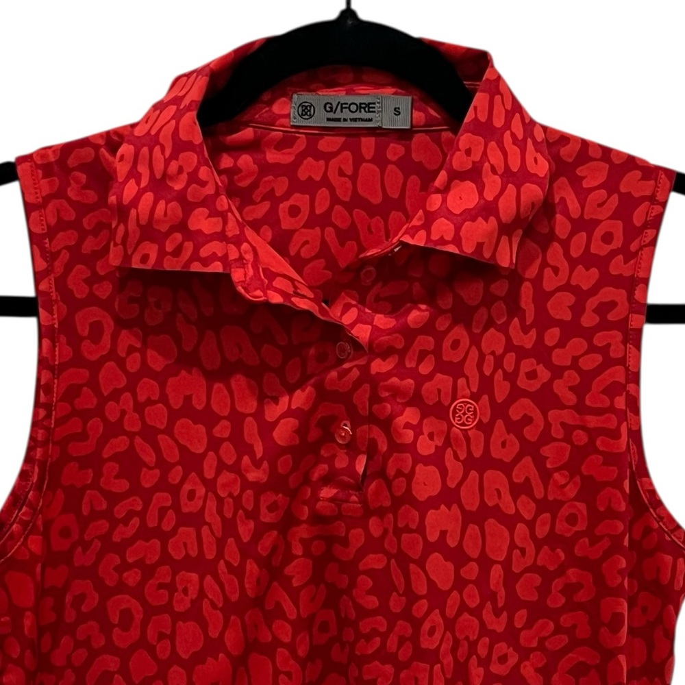 G/Fore Red Patterned Collared Sleeveless Tank Gre… - image 2
